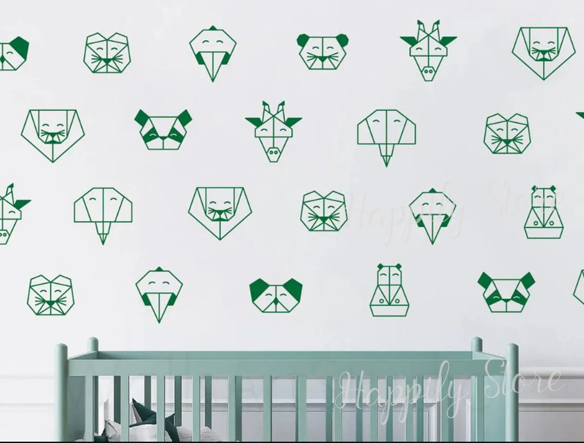 9 pcs Set Jungle Animal Heads Wall Decals Geometric Animals Sticker for Nursery Kids Boys Girls Room Wall Decorations P1007