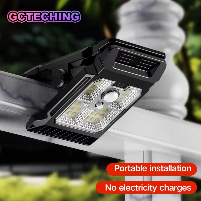 Outdoor Solar Clamp on Motion Sensor Lights Waterproof Work Light 3 Lighting Modes Camping Lamp Fence Walls Garage Led Lamps