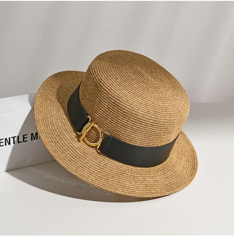 2022 NEW Fashion Straw Sun Hat Summer Flat Top Cap Ladies Sunhat Beach Hats Women Windproof Protection