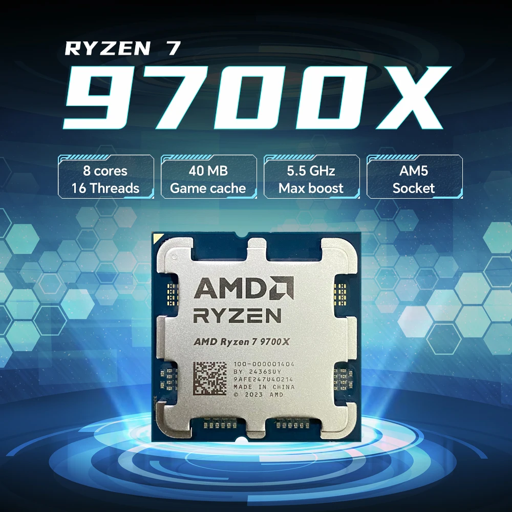 معالج AMD Ryzen 7 9700X 8-Core 16-Thread 4NM L3=32M جديد 3.8 جيجا هرتز 65 وات DDR5 مقبس AM5 R7 9700X ولكن بدون مروحة