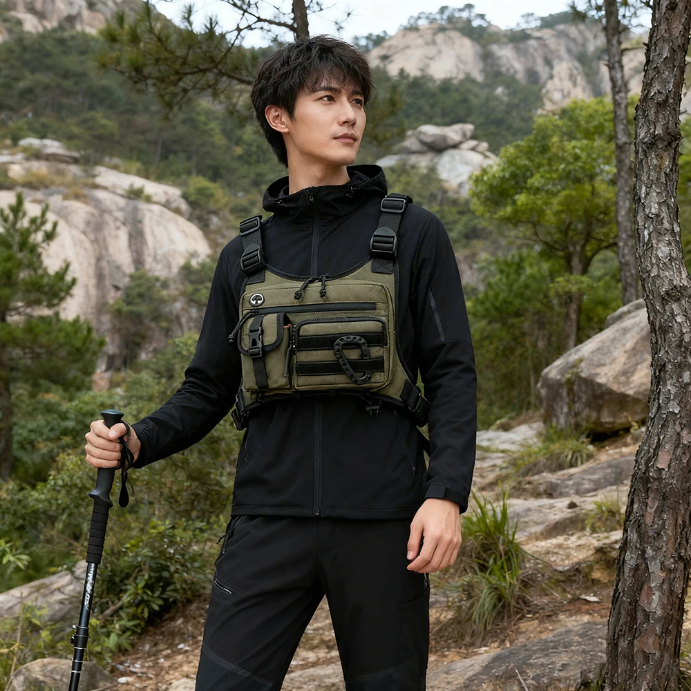 حقيبة صدر تكتيكية للرجال للاستخدام الخارجي مقاومة للماء ومضادة للسرقة وحقيبة صدر EDC لركوب الدراجات والجري وحزمة الصدر الأمامية #5
