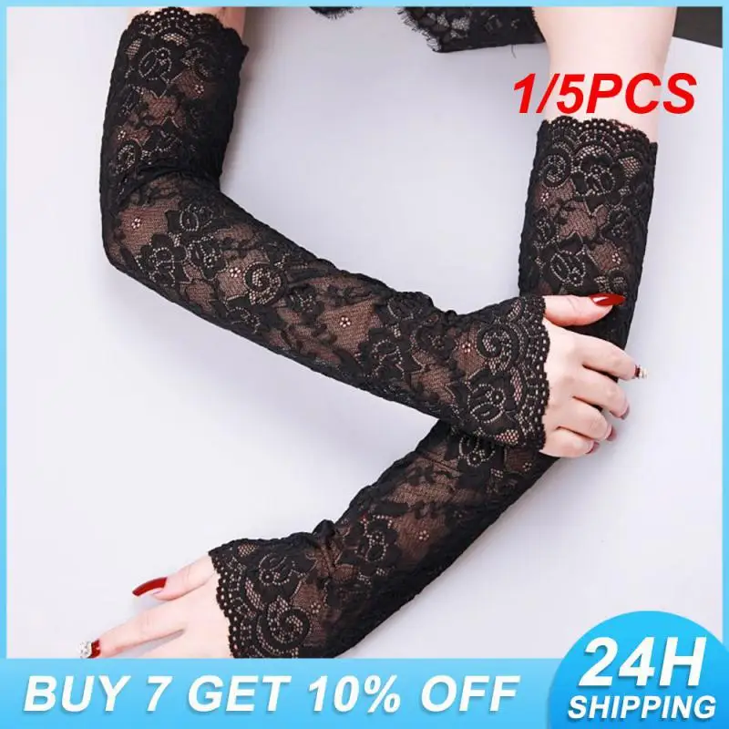 

1/5PCS Lace Fabric Ice Silk Sleeves Womens Long Sleeves Sunscreen Arm Protection Sports Protectors Summer Loose Lace Ice Sleeves