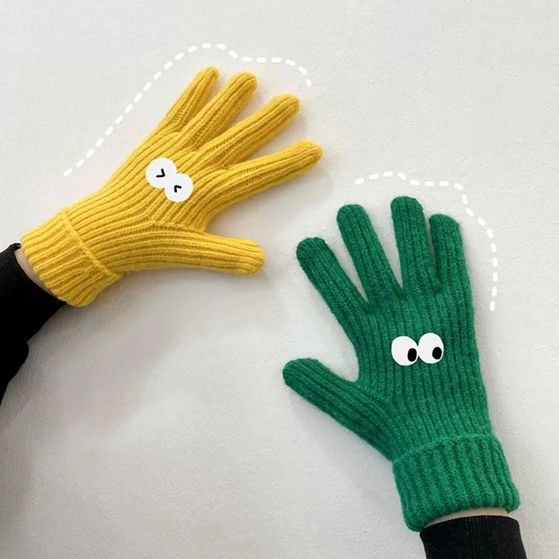 Winter Knitted Gloves Men Women Touch Screen Cold-proof Warm Full Finger Gloves Korean Style All-match Cycling Wool Gloves