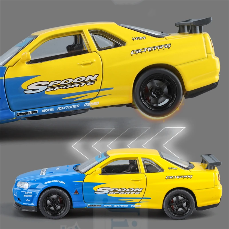 1:32 Nissan Skyline Ares GTR R34 Alloy Sports Car Model Diecasts Metal Track Race Car Model Simulation Sound Light Kids Toy Gift