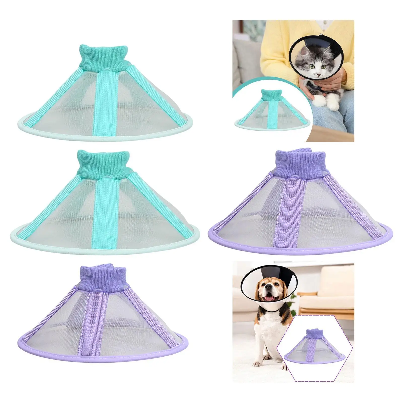 

Cute Cat Collar Soft Mesh Protective Recovery Cone for Cats Adjustable Lightweight Prevent Biting and Licking