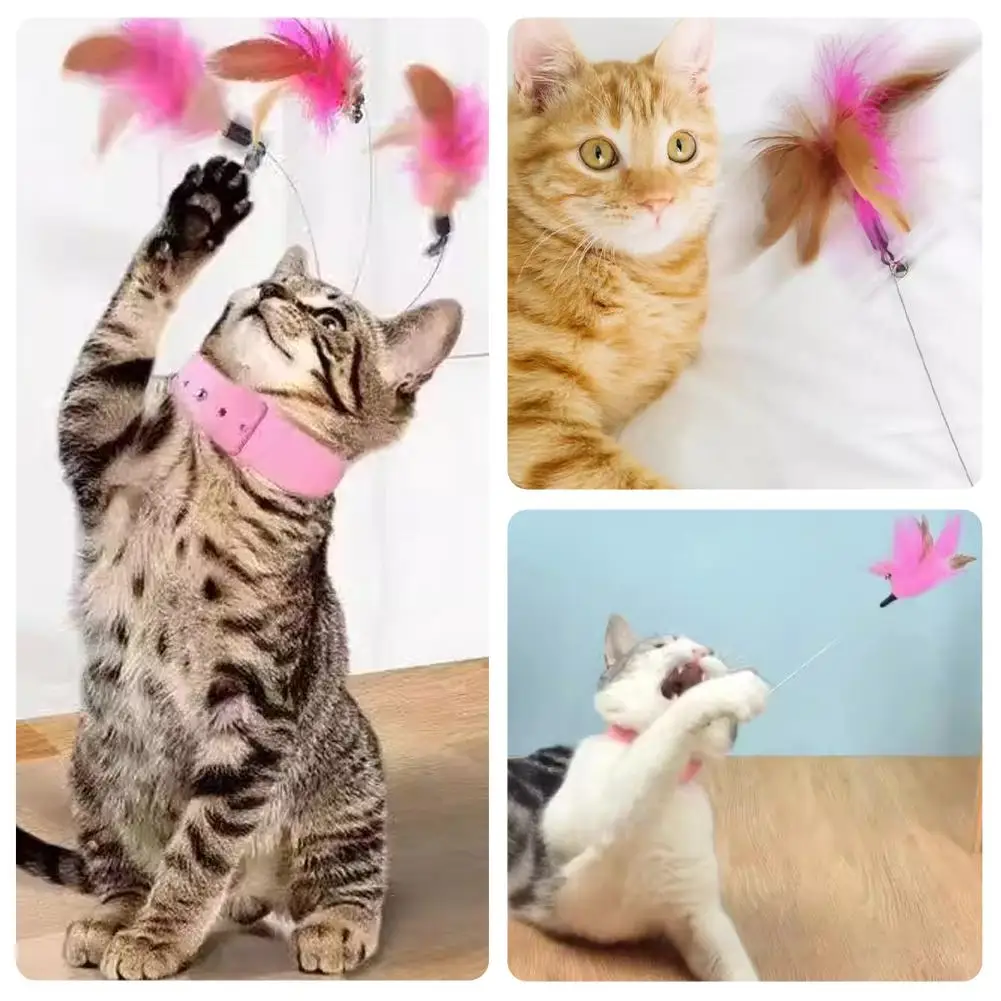1/2 Stück Katzen-Federhalsband-Spielzeug, Interaktives Spielzeug für Hauskatzen, Lustiger Teaser-Stab mit Federn und Glocke, Geschenk