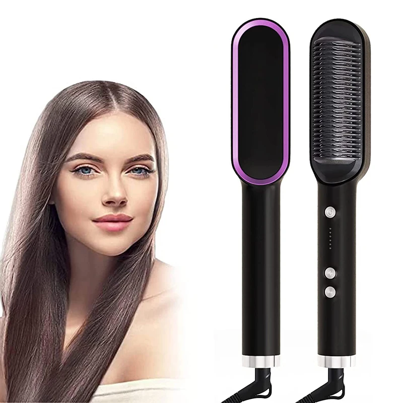 Hot Selling Portable Ceramic Coating Hair Straightener Brush Professional Straight Hair Comb Salon Women Hair Styling Tool