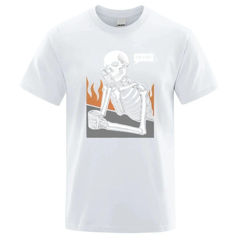 Camiseta con estampado de esqueletos en meditación para hombre, a la moda Camisa de algodón, Hip Hop, de gran tamaño, 80277