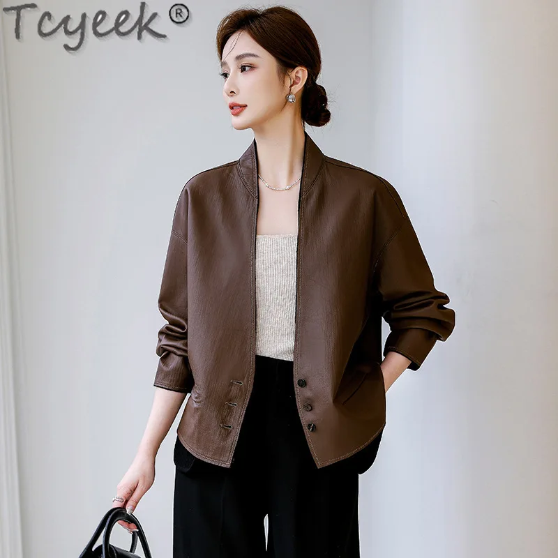 Tcyeek-abrigo de piel de oveja para mujer, chaqueta de piel auténtica con capa superior, ropa de mujer para primavera y otoño, Куртка jahжаха 2024