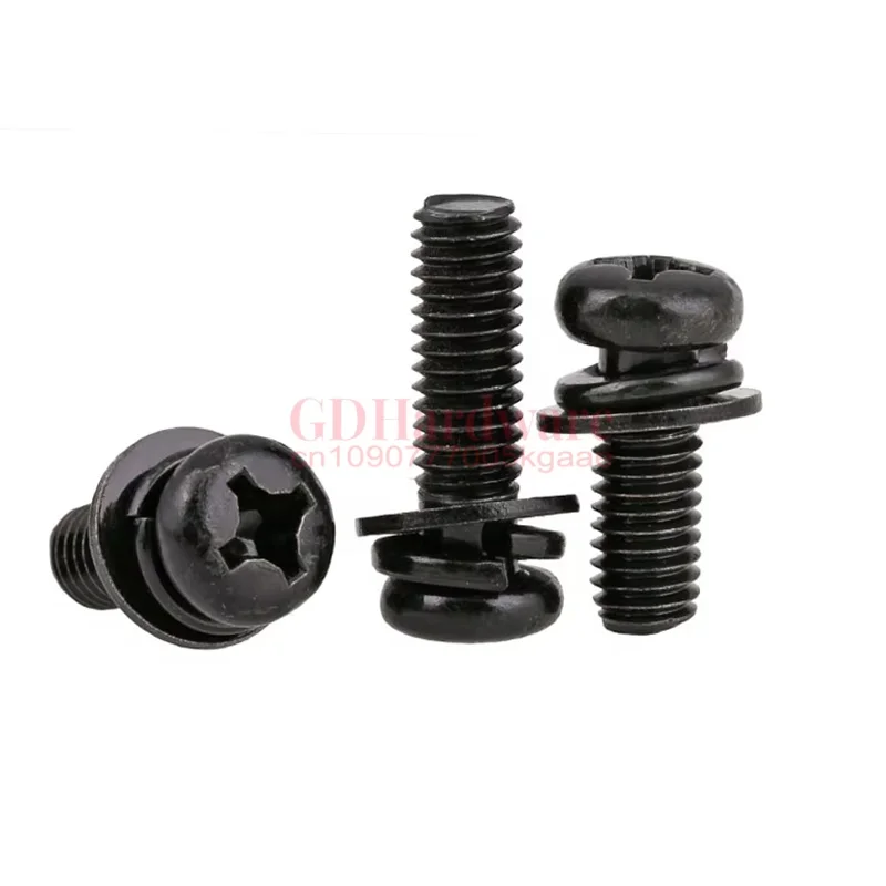 GB9074.8 Cabon Steel Phillips Cross Recessed Pan Head Screw Set Spring Washer Plain Gasket Combination M2 M2.5 M3 M4 M5 M6 M8