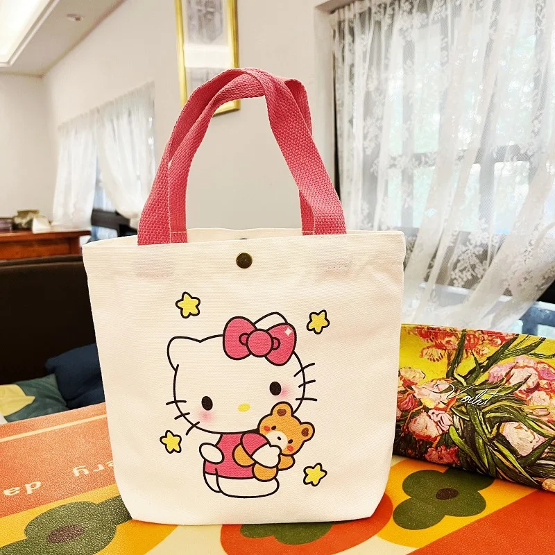 Kawaii Sanrio Handbag Cinnamoroll KT Cat Crossbody Canvas Bag Lunch Bag for School Kids Cartoon Cute Christmas Gifts for Girl