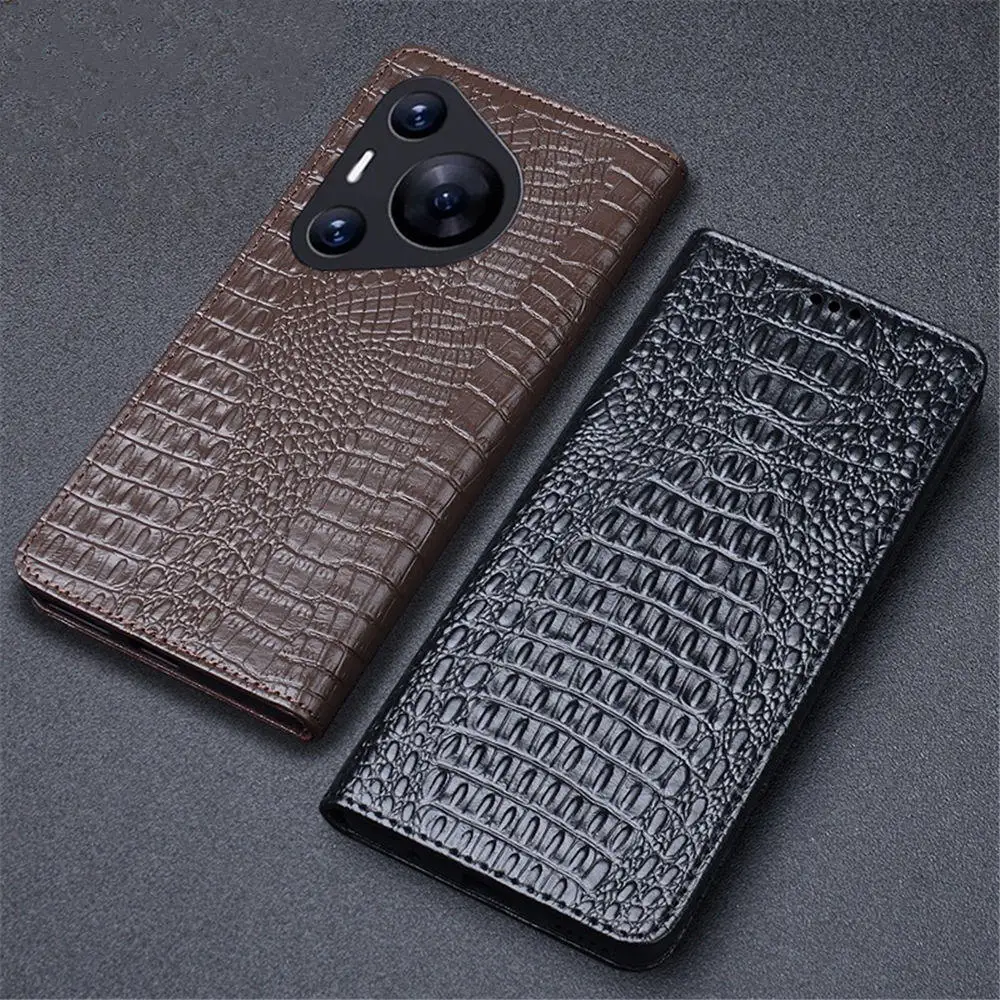 Genuine Cowhide Leather Crocodile Flip Case for Huawei Pura 70 Ultra/Pura 70 Pro/Pura 70 Business Full Cover