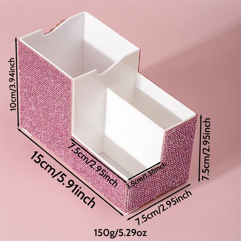 Rhinestone Cosmetic Tools Storage Box Desktop Divided Organizer Case for Makeup Brushes Lipsticks Eyebrow Pencil Nail Art Tools