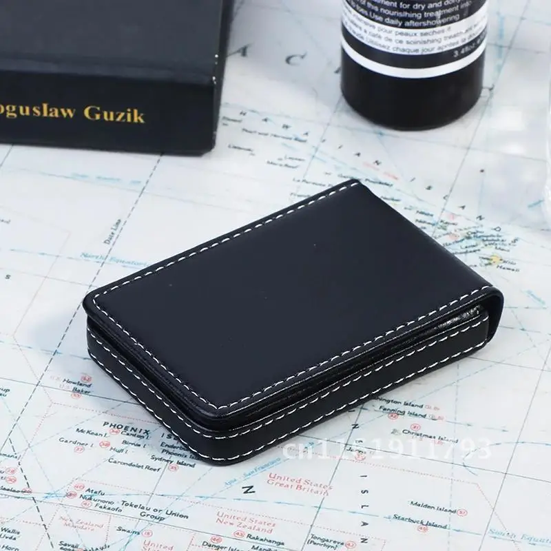 1pc Credit Card Case Business Card Holder Leather Vertical Section Organizer Desktop Storage RFID Magnetic Anti-theft Gift