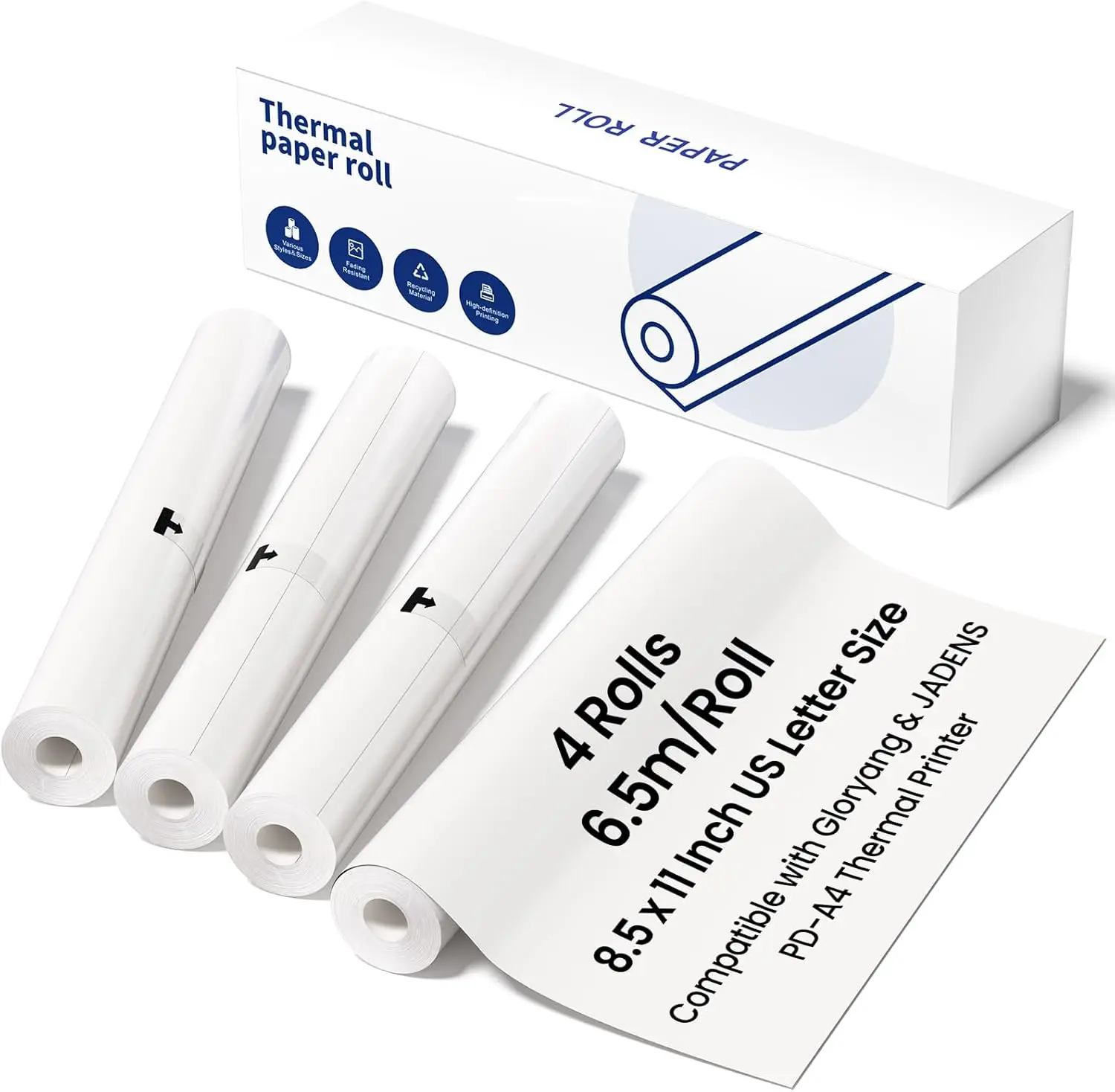 

4 Rolls Thermal Printer Paper, 8.5 x 11 Inch US Letter Size, Quick-Dry for Efficient Printing