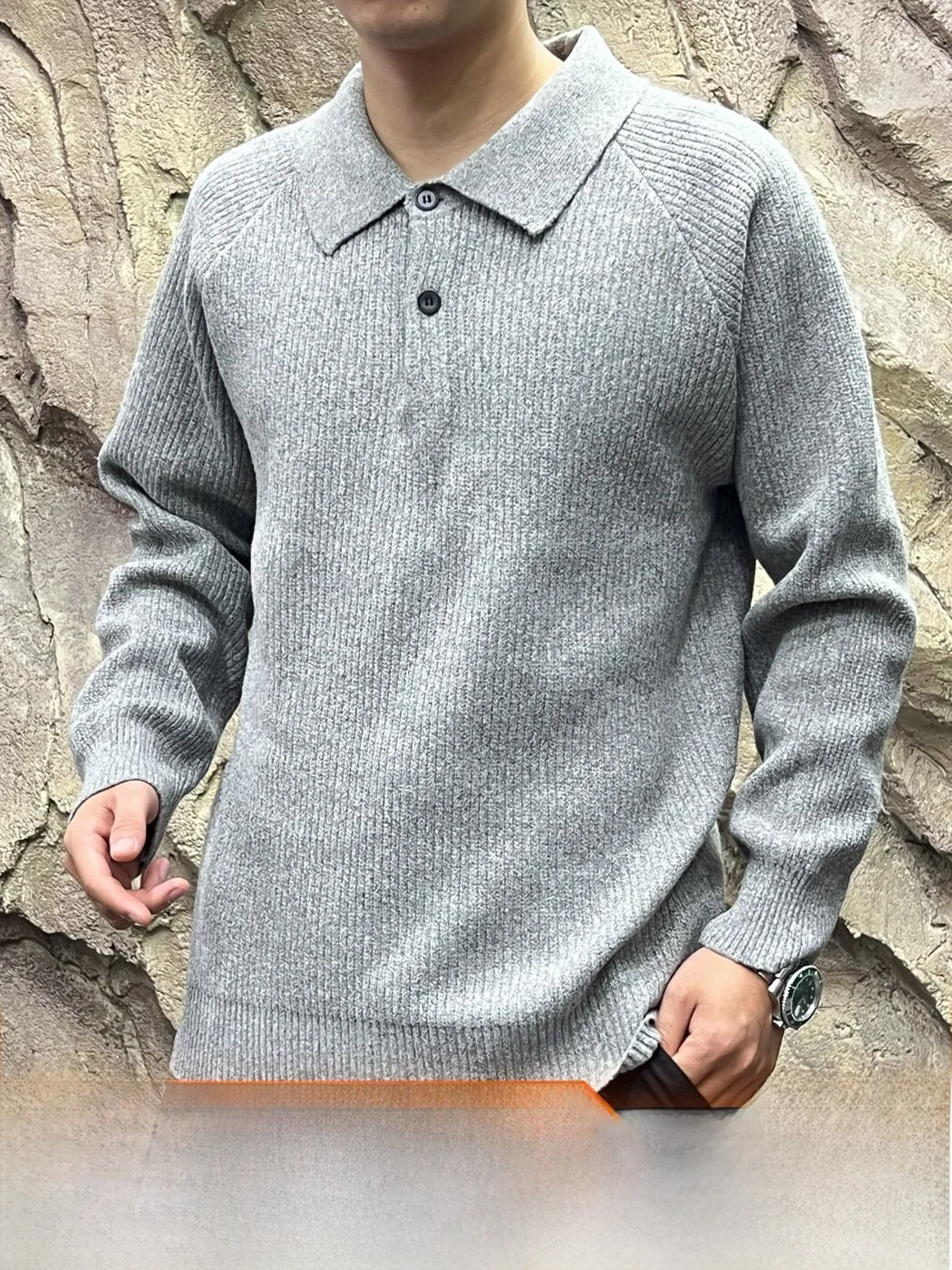 Elegant Italian Style Texture Knitwear  Neck Sweater for Men Casual Versatile Autumn Winter Fashionable Long Sleeve Top