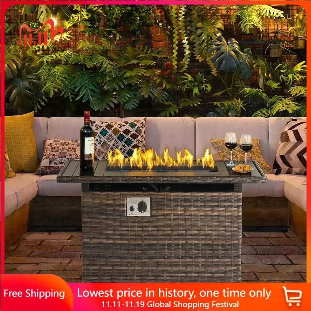40 in Fire Pit Table with Storage, Oxford Cover, Auto Ignition, Rectangular Propane Fire Pit Table