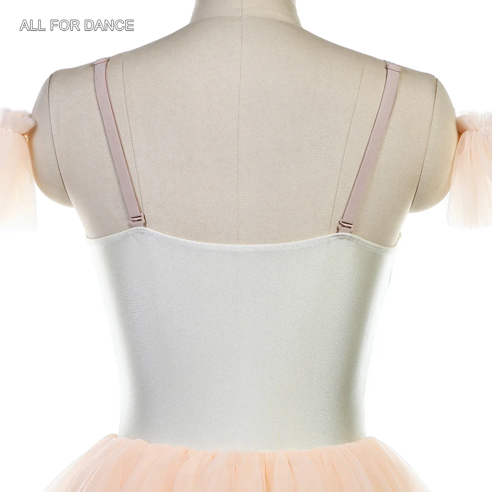 26045 Elfenbeinfarbenes Spandex-Mieder mit hellrosa weichem Tüll-Tutu-Rock für Erwachsene und Mädchen, romantische Ballettkostüme, Bühnenaufführung, Tanzbekleidung