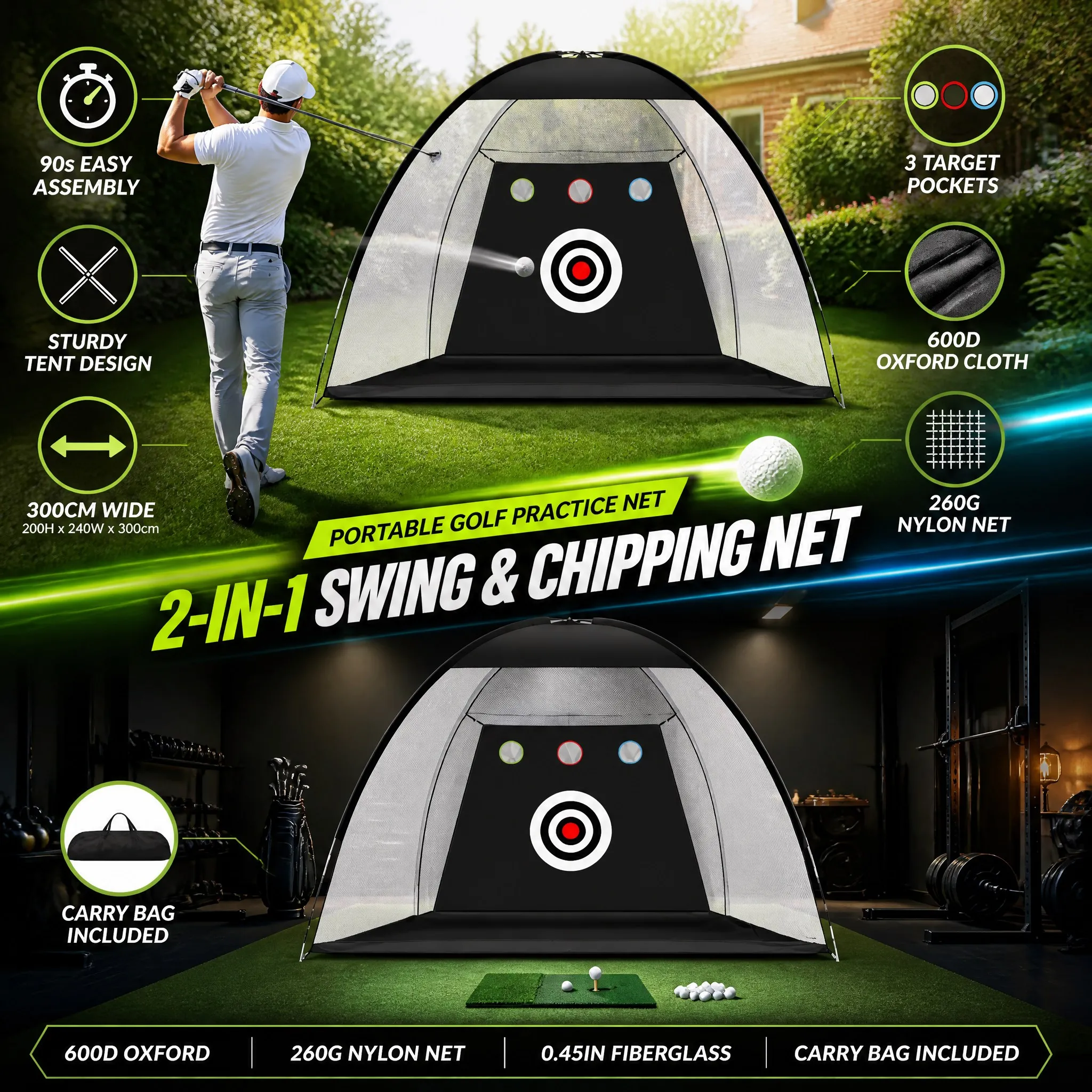 Profession Golf Hitting Mat Golf Practice Net Portable with Hitting Mat Strike Net For Indoor Outdoor Backyard Garage Basement