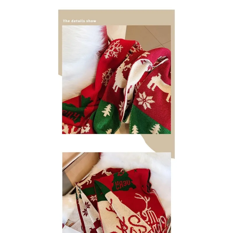 عيد الميلاد للرجال والنساء عيد الميلاد الغزلان وشاح وشاح للجنسين الشتاء وشاح محبوك الرنة عيد الميلاد موضوع الأوشحة وشاح دافئ