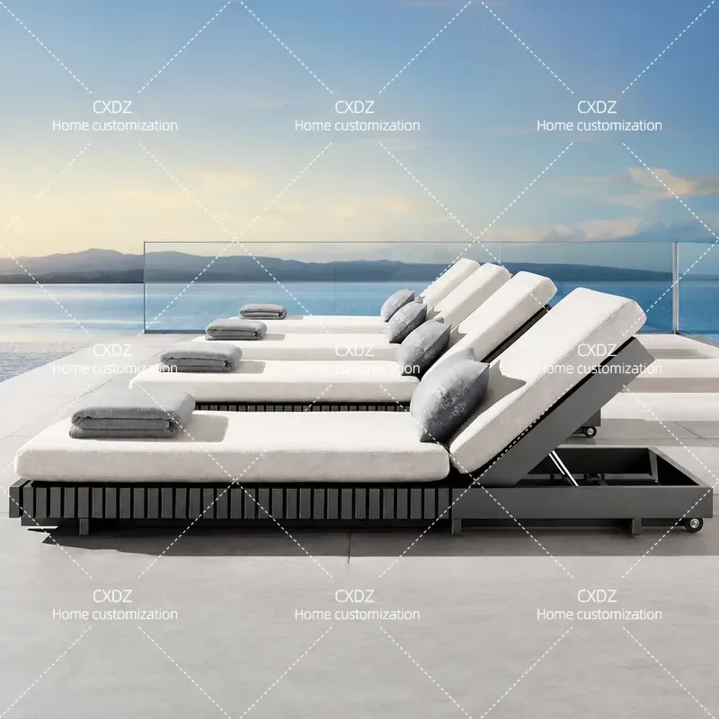Nordic outdoor metal lounge chair custom factory villa swimming pool leisure waterproof lounge chair beach open-air sun bed