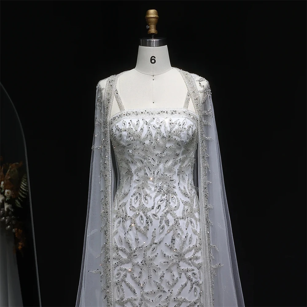 

Customized Simple White Jersey Evening Dress Formal Square Collar Sleeveless Party Dress Soft Straight Sweep Train Party Dress