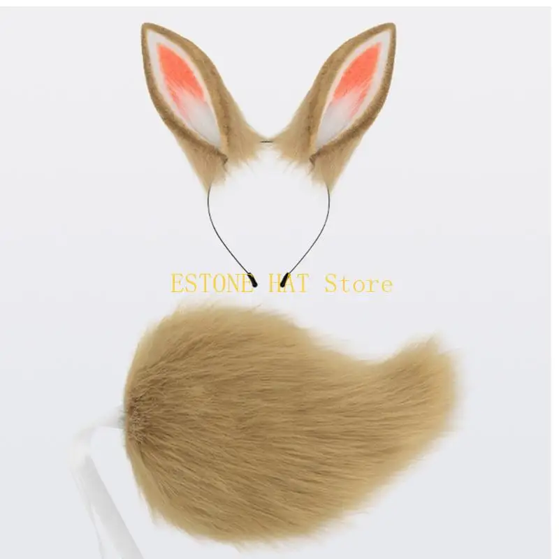 49MF Halloween kostiumy królików opaska do włosów dla zwierząt, pluszowy ogon, akcesoria kostiumowe królików dla dziewczynki
