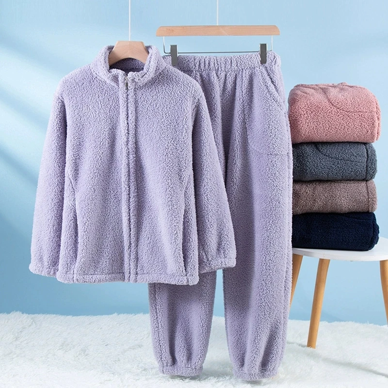 

Winter-Sleep Suits Thicken Warm Pajamas For Woman Sleeping Clothes Flannel Pyjamas Zipper Design Night Wear Female Nightwear
