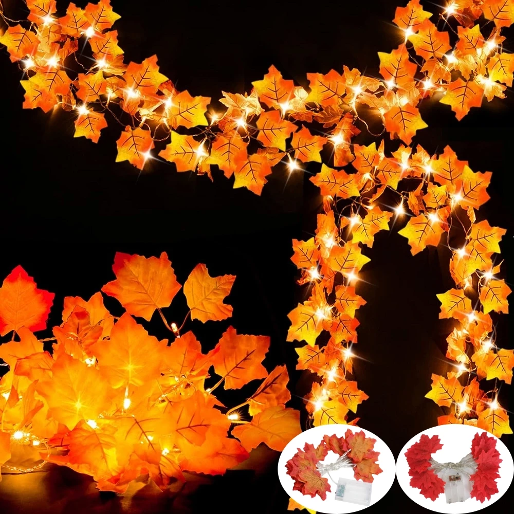 1,5 m 10 LED/3 m 20 LED/6 m 40 LED-LED-Ahornblatt-Lichterkette, geeignet für Halloween-Erntedankfest-Weihnachtsdekoration im Innenbereich