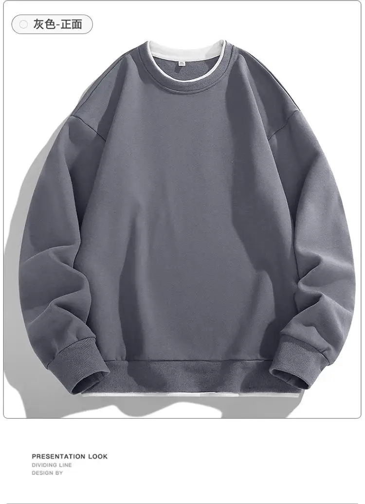 2026 Men O-Neck Basic Hoodies Male Casual Loose Harajuku Hoodles Sweatshirts Long Sleeve Tops Solid Color Streetwear Pullovers