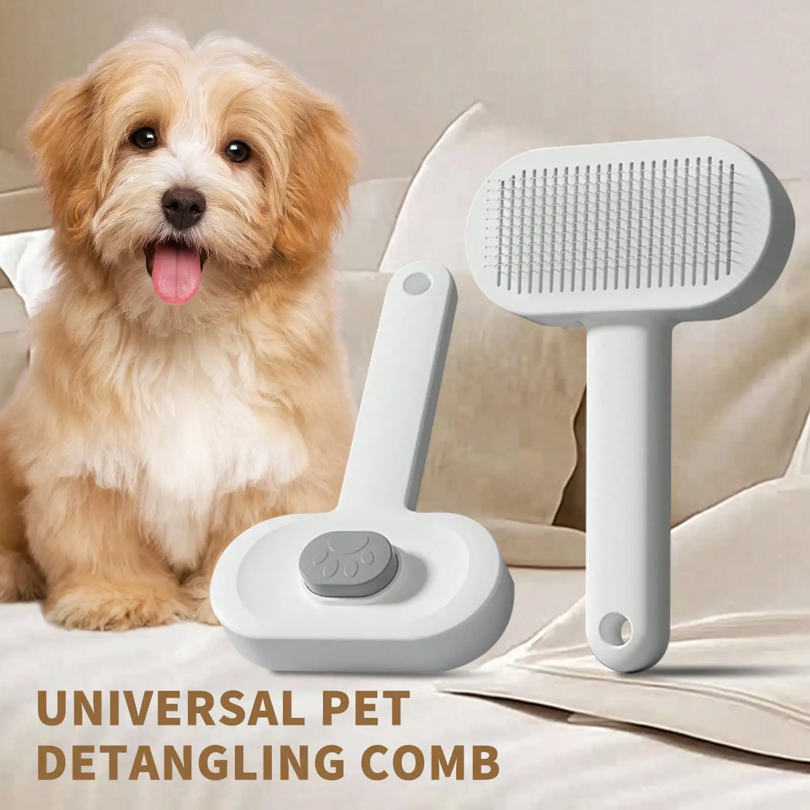 Pet Cat Hair Removal Massage Needle Comb - Multi-Functional Cleaning CombSelf-Cleaning Cat Brush With Curved Stainless Steel Teeth – Gentle Pet Grooming Tool For Shedding, Massage & Hairball Prevention