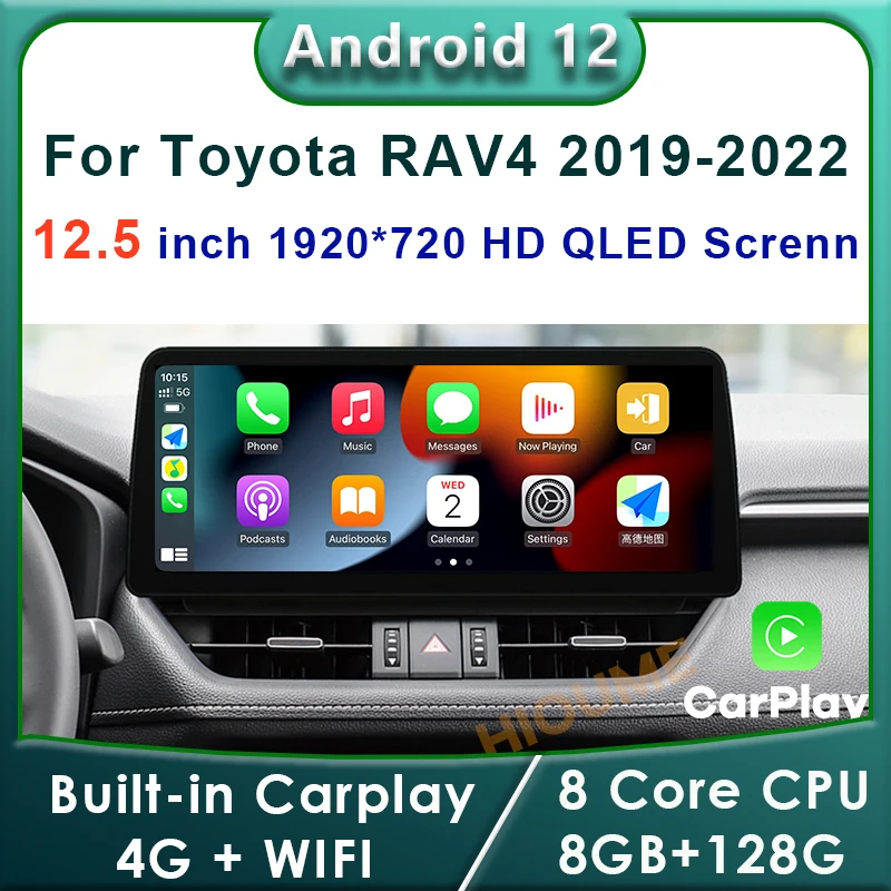 12.5 Inch 8Core Android 12 Car Multimedia Player Radio GPS Navigation For Toyota RAV4 2019-2022 with CarPlay WiFi 4G Touch Sceen