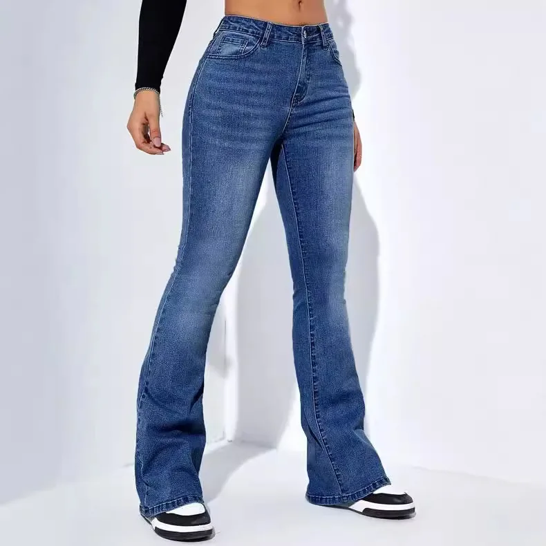 High Waist Slim Jeans, Stretch Slim Straight Jeans, Slight Flare Tapered Jeans, Casual Versatile Comfortable Elastic Denim