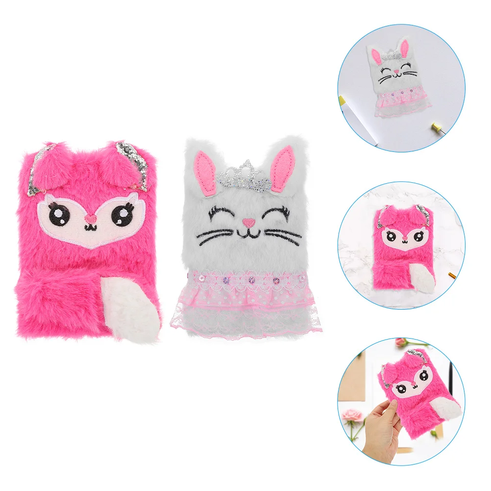 2 Pcs Mini Notebook Teen Girl Gifts for Kids 8-12 Diaries Girls Fox Small Easter Fuzzy Diary Paper Journal Child