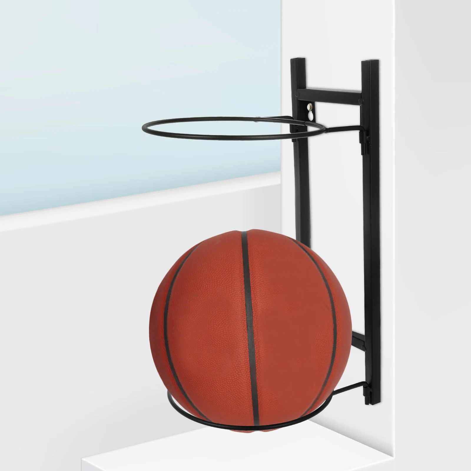 1 ชิ้นติดผนัง Rack ฟุตบอลผู้ถือบาสเกตบอลไม่มีเจาะประหยัดพื้นที่ ganizer การออกกําลังกายเก็บกรอบสําหรับโรงรถผนัง