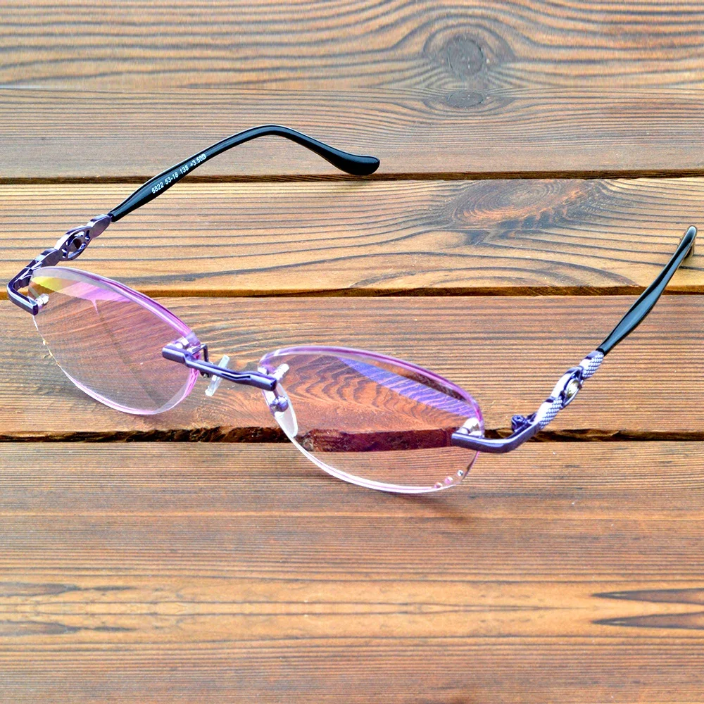 

Rectangle Purple Frame Rimless Light Spectacles Multi-coated Red Lenses Fashion Reading Glasses +0.75 To +4