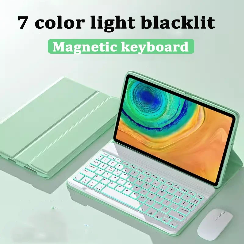 7-color Backlight Keyboard Case for Xiaomi Redmi Pad SE 2024 8.7 Inch 4G Wireless Bluetooth Keyboard Cover Flip Stand Case