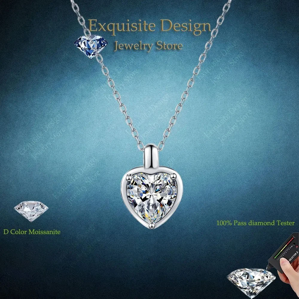 

Sweet Love Platinum Pt950 Ключичная цепочка Подарок на день рождения 1/2CT Сердце Муассанит Алмазные ожерелья Свадьба Женщины День святого Валентина
