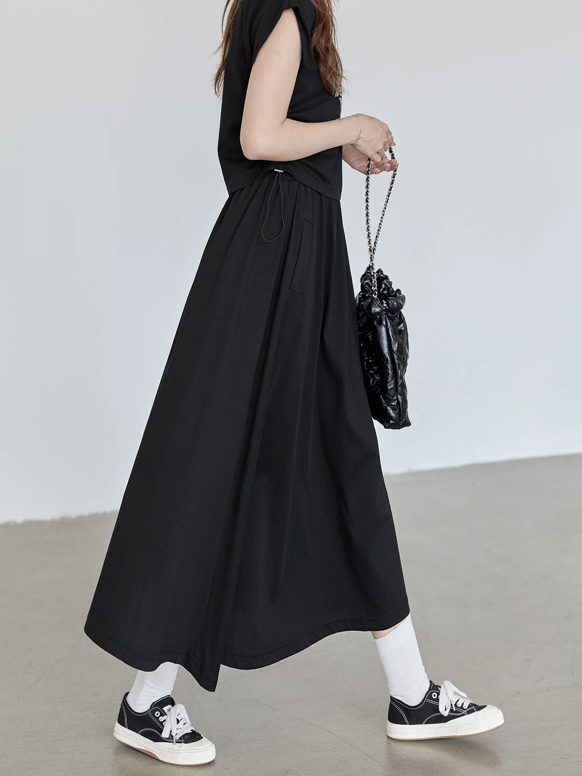 

Black High Waist Pleated A-Line Skirt Women's Summer 2026 New Style Versatile Casual Slimming Skirt by HUIXI