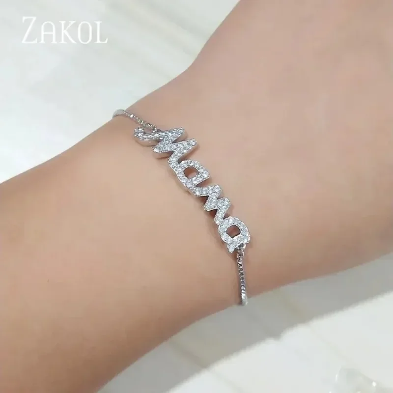

Exquisite Mother's Day Jewelry Gift Mom Letter Sparkling Micropaved Zirconia Gold Color Adjustable Chain Bracelets