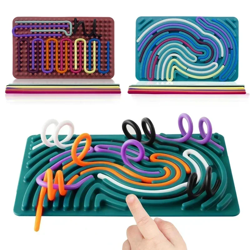 Hot Sensory Activity Board Fidget Toy Silicone 2 in1 Double-Sided Design for Idea ADHD Stress Relief Toy Portable with Strings