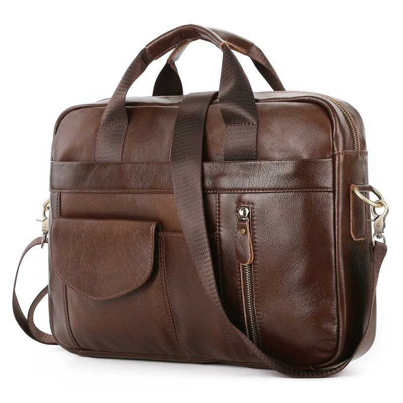 Vintage Genuine Leather Men's Briefcase Business Cowhide Handbag 14" Laptop Bag Office Male Shoulder Messenger Bag