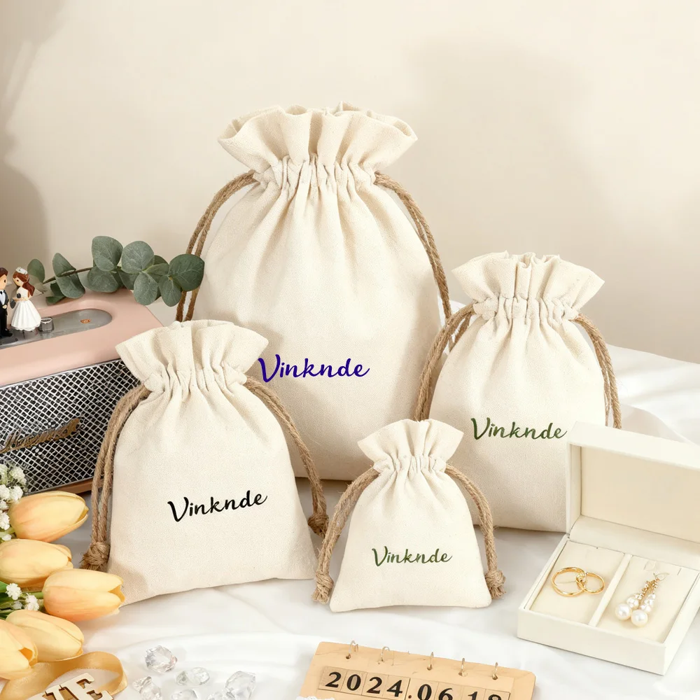 

50Pack 8x10cm Canvas Bundle Pockets Jewelry Packaging Sachet Bags Cotton Linen Muslin Drawstring Gift Pouches For Candy Earrings