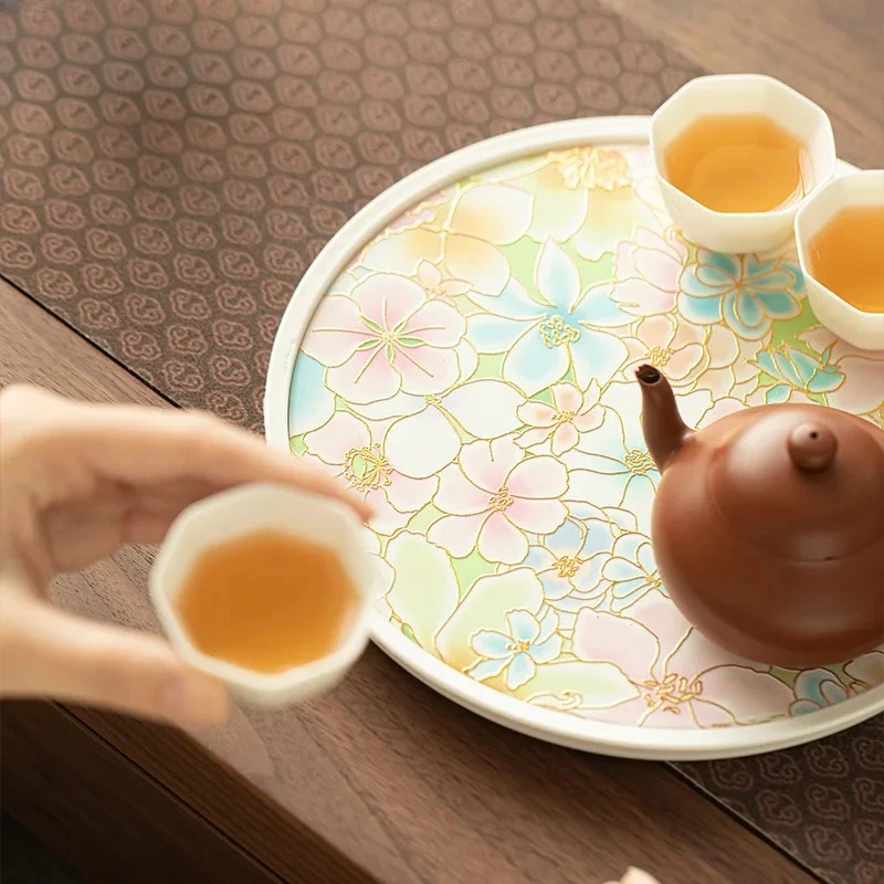 Relief Gold Stamping Creative Floral Tea Tray Dried Fruit Plate Coffee Storage Board Teapot Holder Dishes For Serving Tea Items