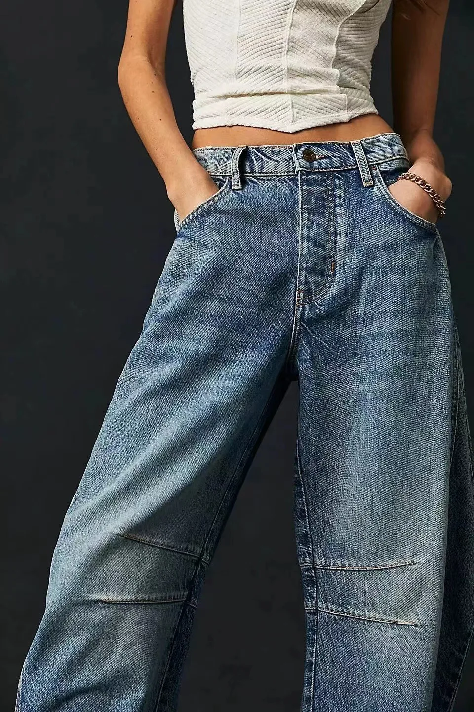 

Women Vintage Mid Waist Jeans Wide Leg Casual Loose Boyfriend Denim Cropped Pants Straight Leg Mid Rise Y2k Jeans