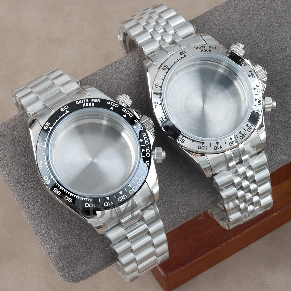 40mm VK63 Watch Case Stainless Steel Watch Strap Waterproof for DAYTONA VK63 VK64 Quartz Movement 29mm Dial Watch Accessories