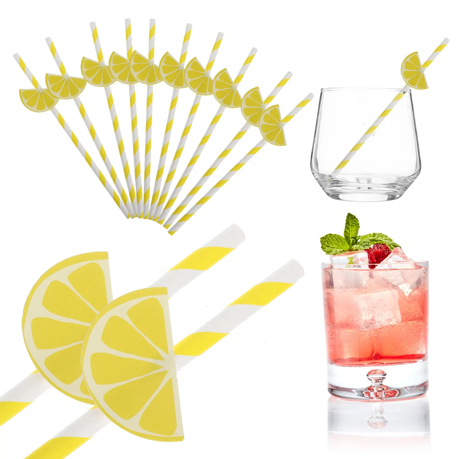 

30Pcs Paper Straws Lemon Design Party Supplies for Drinking Smoothies Coffee Tea Holiday Cocktails Decorative Use