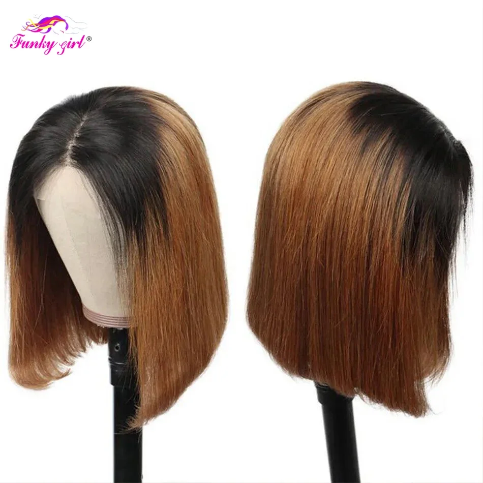 Bob perruques Ombre mettre en évidence couleur 100% vrais cheveux humains 13x4 dentelle avant brésilien Remy cheveux 4x4 dentelle fermeture pré plumée délié