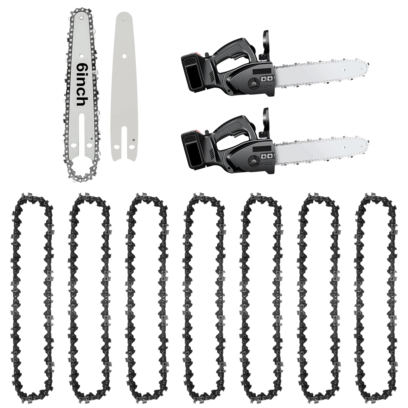 SEWS-10PCS 6 Inch Sharp Chain And Guide Rail Set For Mini Saw Special Chain Hardware Tool Saw Chain