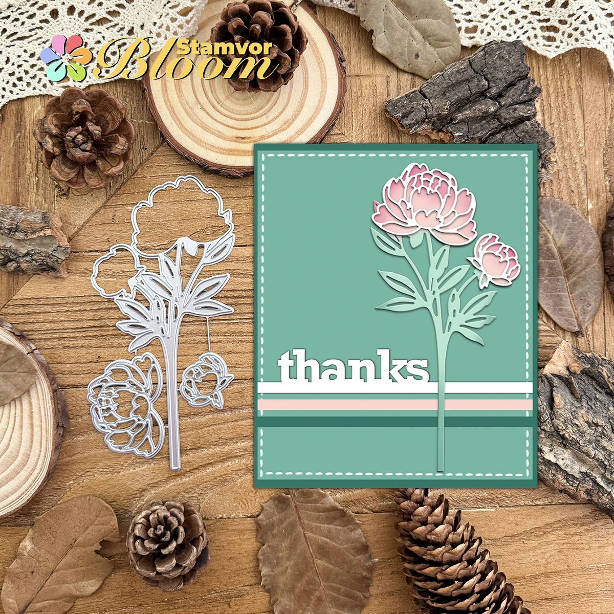 Original schöne Blume Pfingstrose Zweig Metall Stanzformen Scrapbooking dekorative Prägung